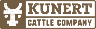 Company logo: A stylized, minimalist depiction of a bull's head, on a light brown background, with the company name “Kunert Cattle Company” in brown block letters.